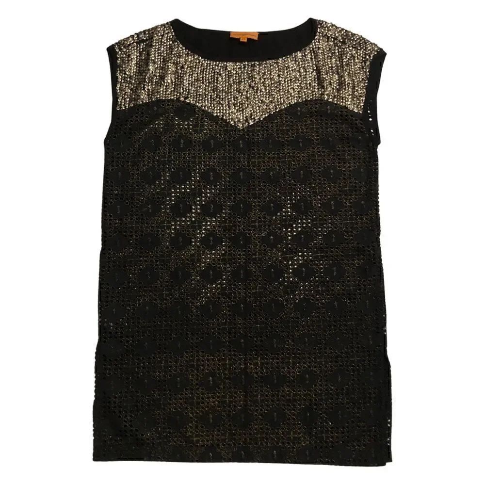 Roberta Freymann Sequin/Knit Black/Gold Mesh tunic (XS)